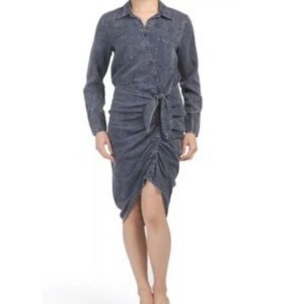 Young Fabulous and Broke Shirt Dress S Midi Carling Western Asymmetric Ruched